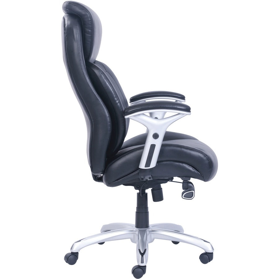 Lorell Wellness by Design Big & Tall Chair with Flexible Air Technology - Black Bonded Leather Seat - Black Bonded Leather Back - 5-star Base - Armrest - 1 Each