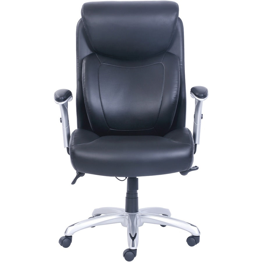 Lorell Wellness by Design Big & Tall Chair with Flexible Air Technology - Black Bonded Leather Seat - Black Bonded Leather Back - 5-star Base - Armrest - 1 Each