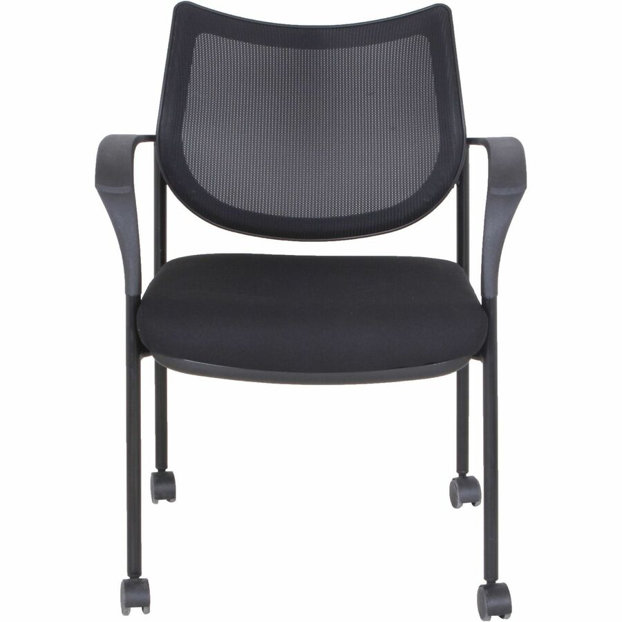 Lorell Mesh Back Guest Chair with Arms - Fabric Seat - Plastic Frame - Four-legged Base - Black - Armrest - 1 Each