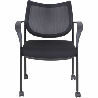 Lorell Mesh Back Guest Chair with Arms - Fabric Seat - Plastic Frame - Four-legged Base - Black - Armrest - 1 Each