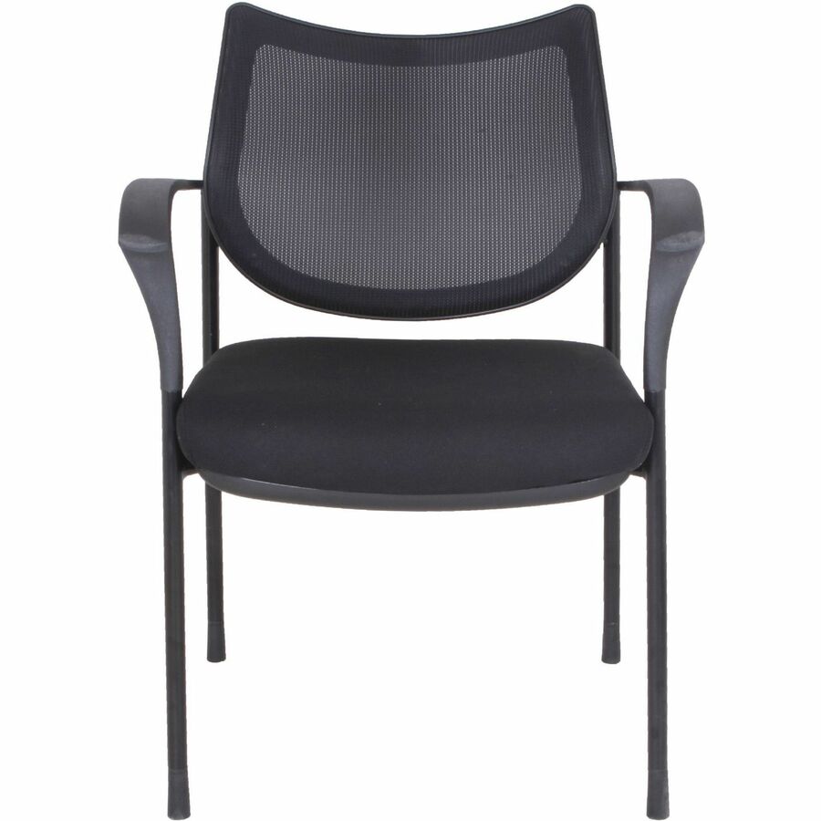 Lorell Mesh Back Guest Chair with Arms - Fabric Seat - Plastic Frame - Four-legged Base - Black - Armrest - 1 Each