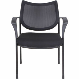 Lorell Mesh Back Guest Chair with Arms - Fabric Seat - Plastic Frame - Four-legged Base - Black - Armrest - 1 Each