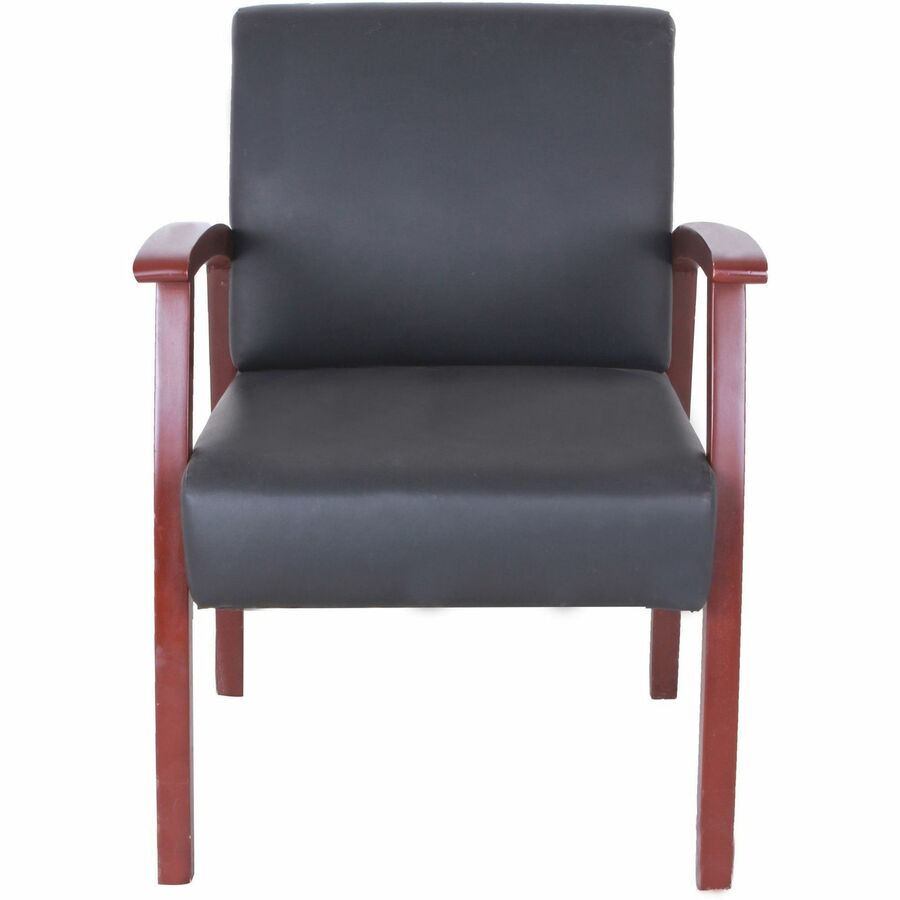 Lorell Thickly Padded Guest Chair - Mahogany Wood Frame - Four-legged Base - Black - Leather - Armrest - 1 Each