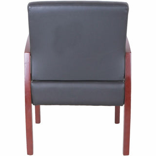 Lorell Thickly Padded Guest Chair - Mahogany Wood Frame - Four-legged Base - Black - Leather - Armrest - 1 Each