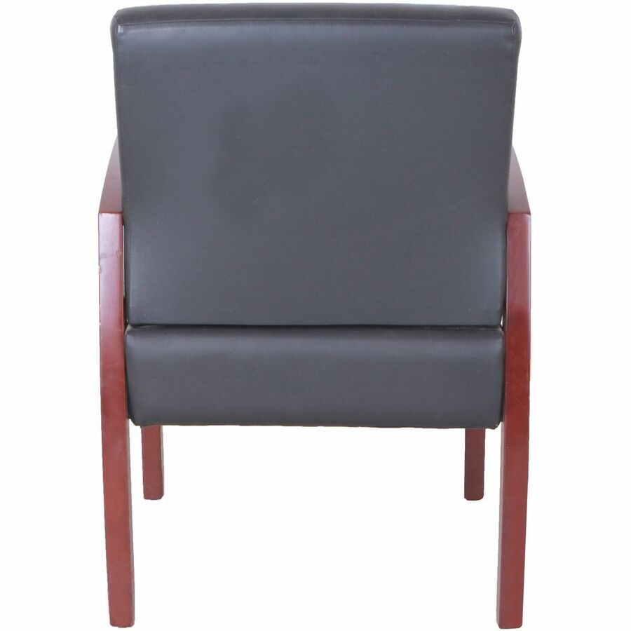 Lorell Thickly Padded Guest Chair - Mahogany Wood Frame - Four-legged Base - Black - Leather - Armrest - 1 Each