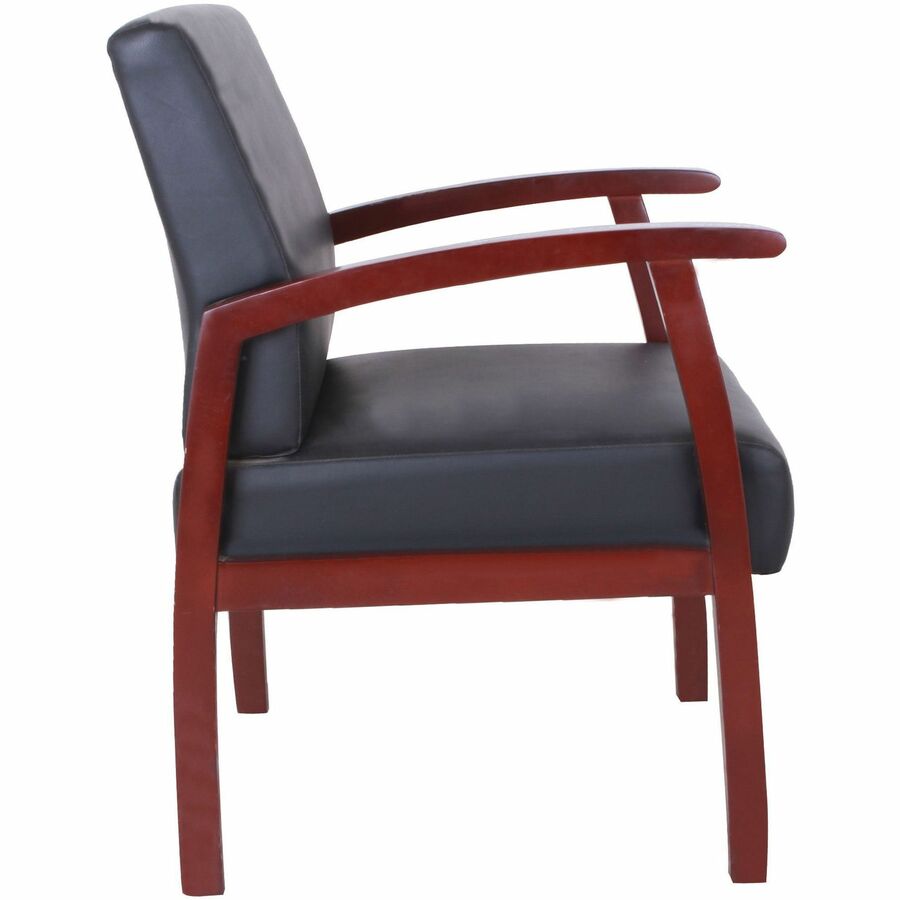 Lorell Thickly Padded Guest Chair - Mahogany Wood Frame - Four-legged Base - Black - Leather - Armrest - 1 Each