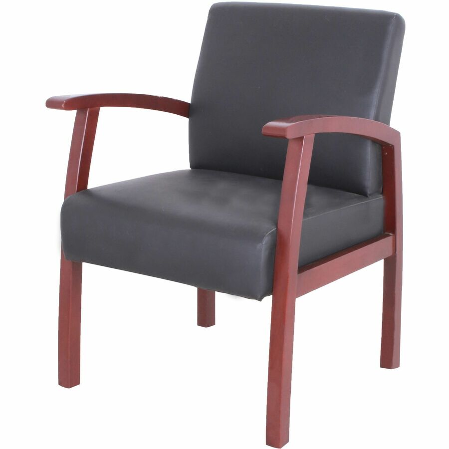 Lorell Thickly Padded Guest Chair - Mahogany Wood Frame - Four-legged Base - Black - Leather - Armrest - 1 Each