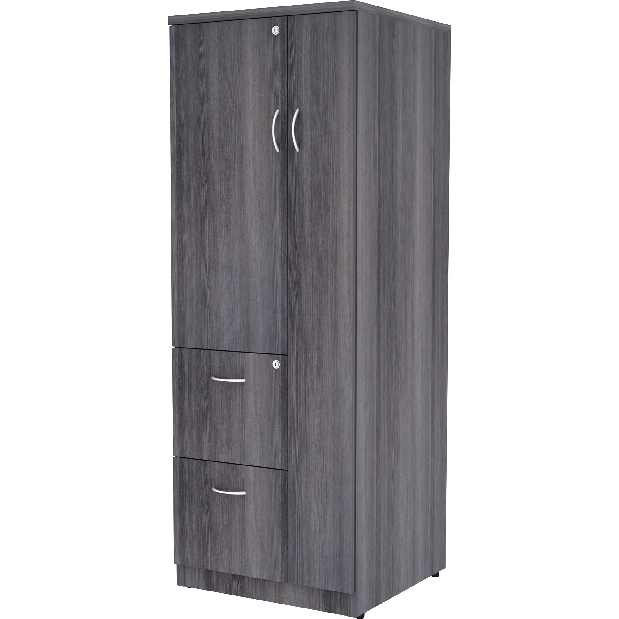 lorell-essentials-revelance-tall-storage-cabinet-236-x-236656-2-drawers-2-shelves-material-medium-density-fiberboard-mdf-particleboard-finish-weathered-charcoal-abrasion-resistant_llr69659 - 3