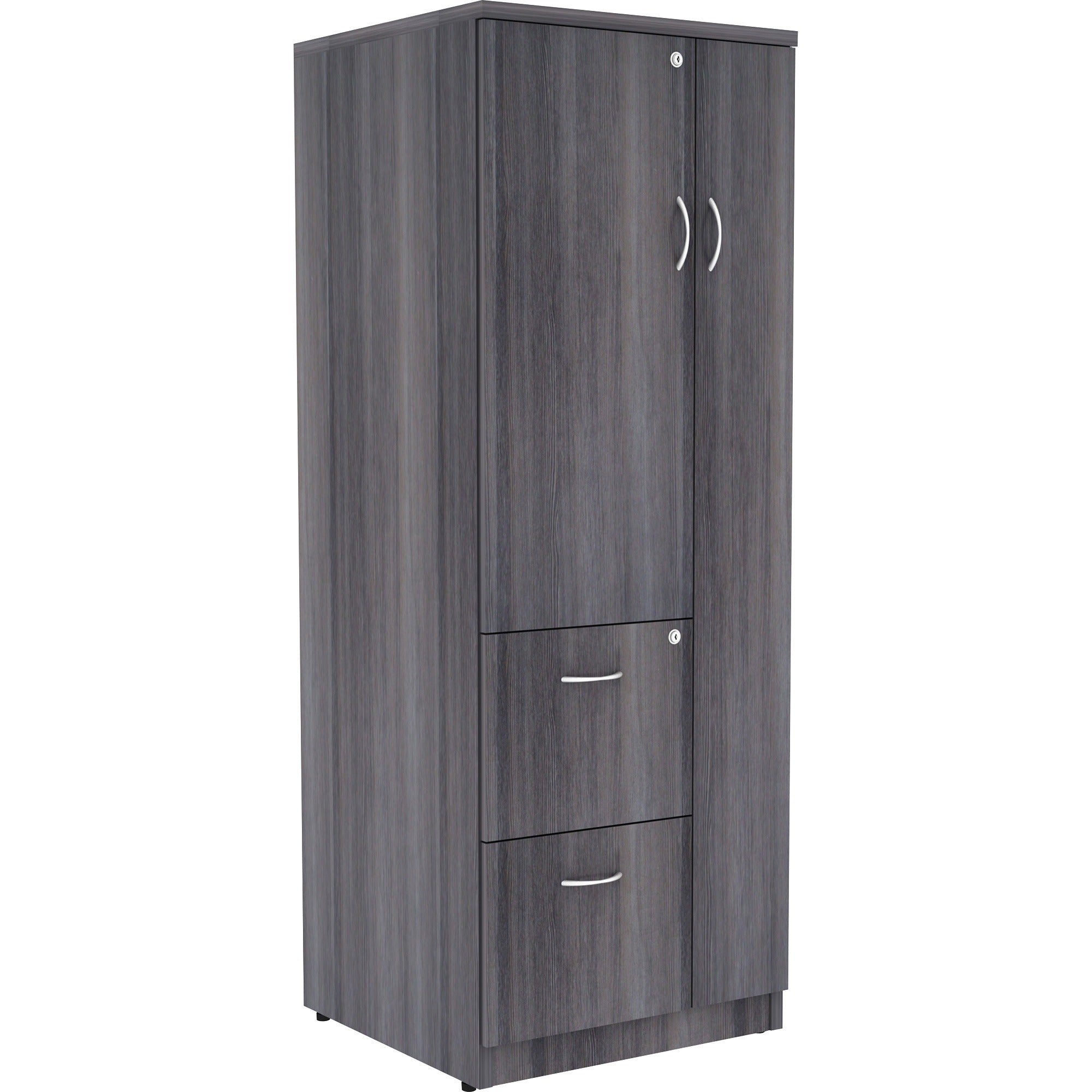 lorell-essentials-revelance-tall-storage-cabinet-236-x-236656-2-drawers-2-shelves-material-medium-density-fiberboard-mdf-particleboard-finish-weathered-charcoal-abrasion-resistant_llr69659 - 1