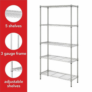 Lorell Light-Duty Wire Shelving - 5 Tier(s) - 72" Height x 36" Width x 14" DepthFloor - Epoxy - Silver - Plastic, Metal, Steel - 1 Each