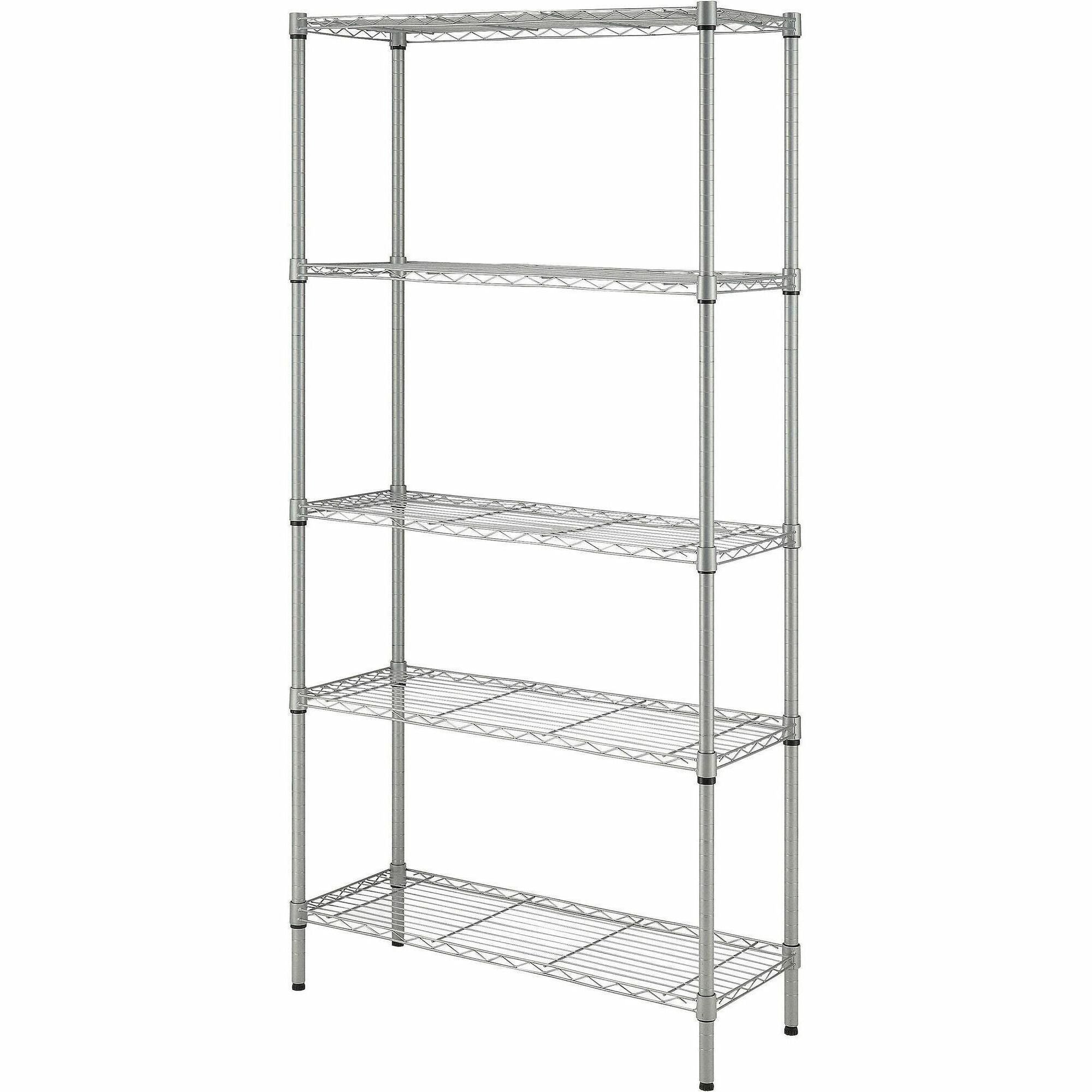 Lorell Light-Duty Wire Shelving - 5 Tier(s) - 72" Height x 36" Width x 14" DepthFloor - Epoxy - Silver - Plastic, Metal, Steel - 1 Each
