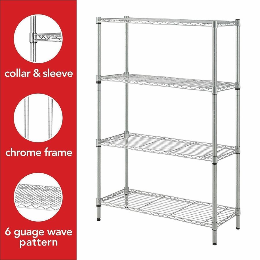 Lorell Light-Duty Wire Shelving - 4 Tier(s) - 54" Height x 36" Width x 14" DepthFloor - Sturdy - Epoxy - Silver - Plastic, Metal, Steel - 1 Each