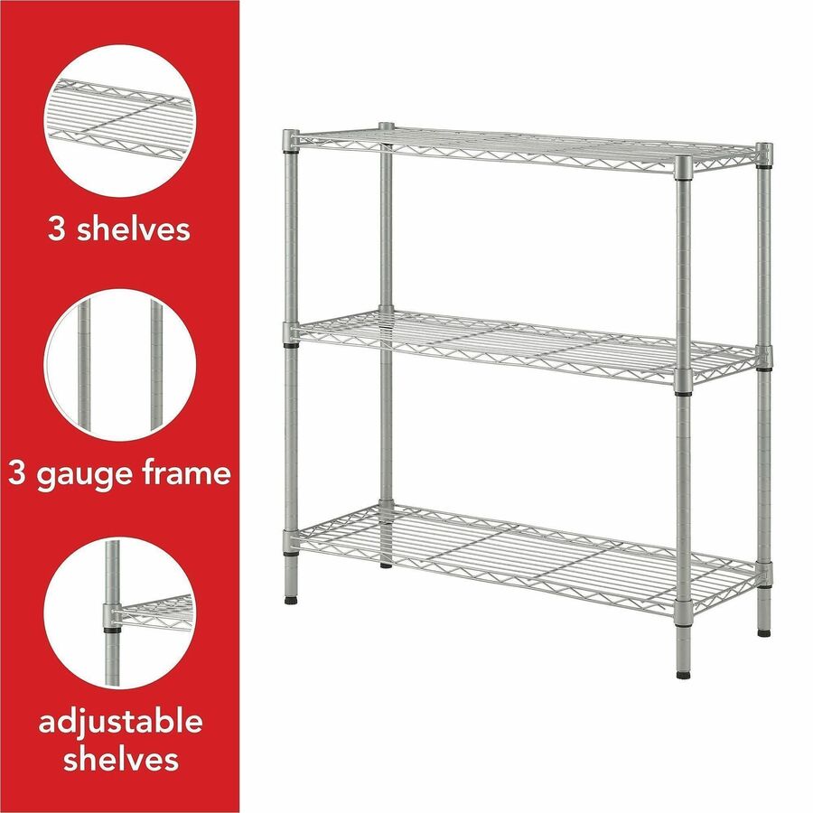 Lorell Light-Duty Wire Shelving - 3 Tier(s) - 36" Height x 36" Width x 14" DepthFloor - Sturdy - Epoxy - Silver - Plastic, Metal, Steel - 1 Each