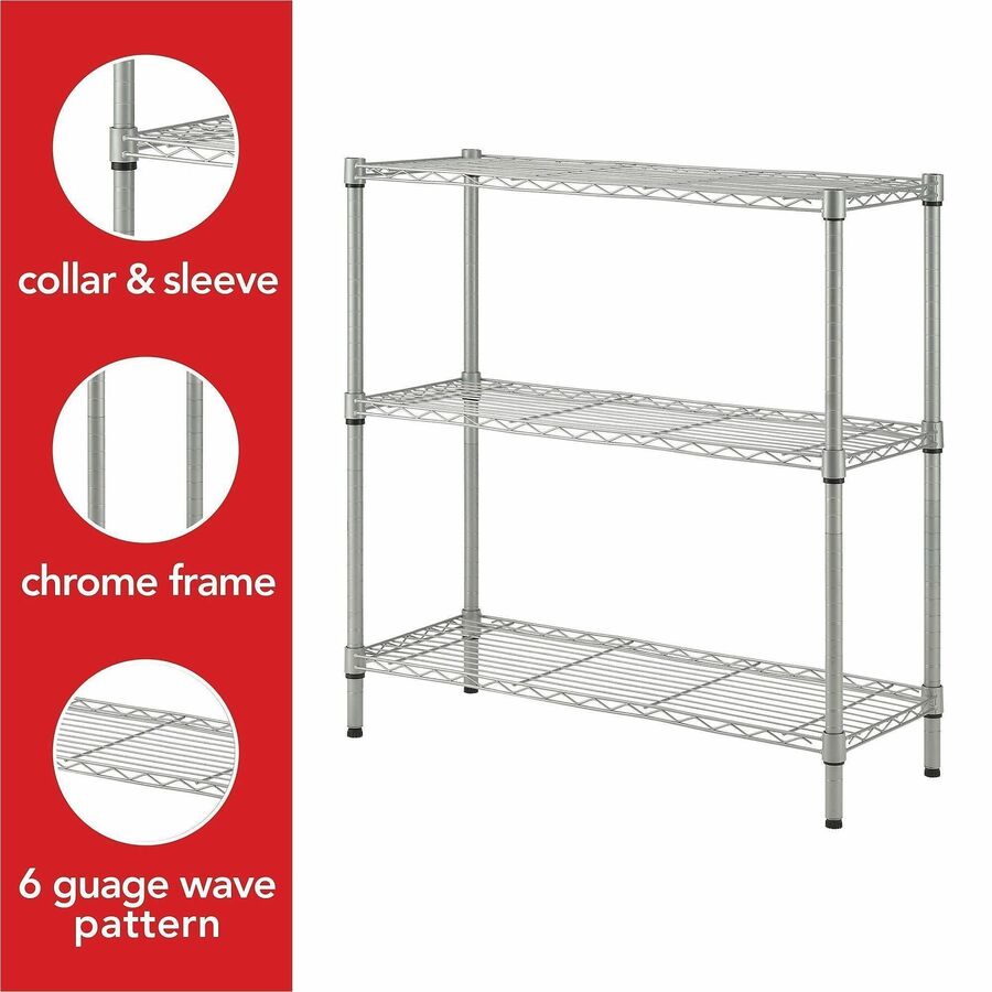 Lorell Light-Duty Wire Shelving - 3 Tier(s) - 36" Height x 36" Width x 14" DepthFloor - Sturdy - Epoxy - Silver - Plastic, Metal, Steel - 1 Each