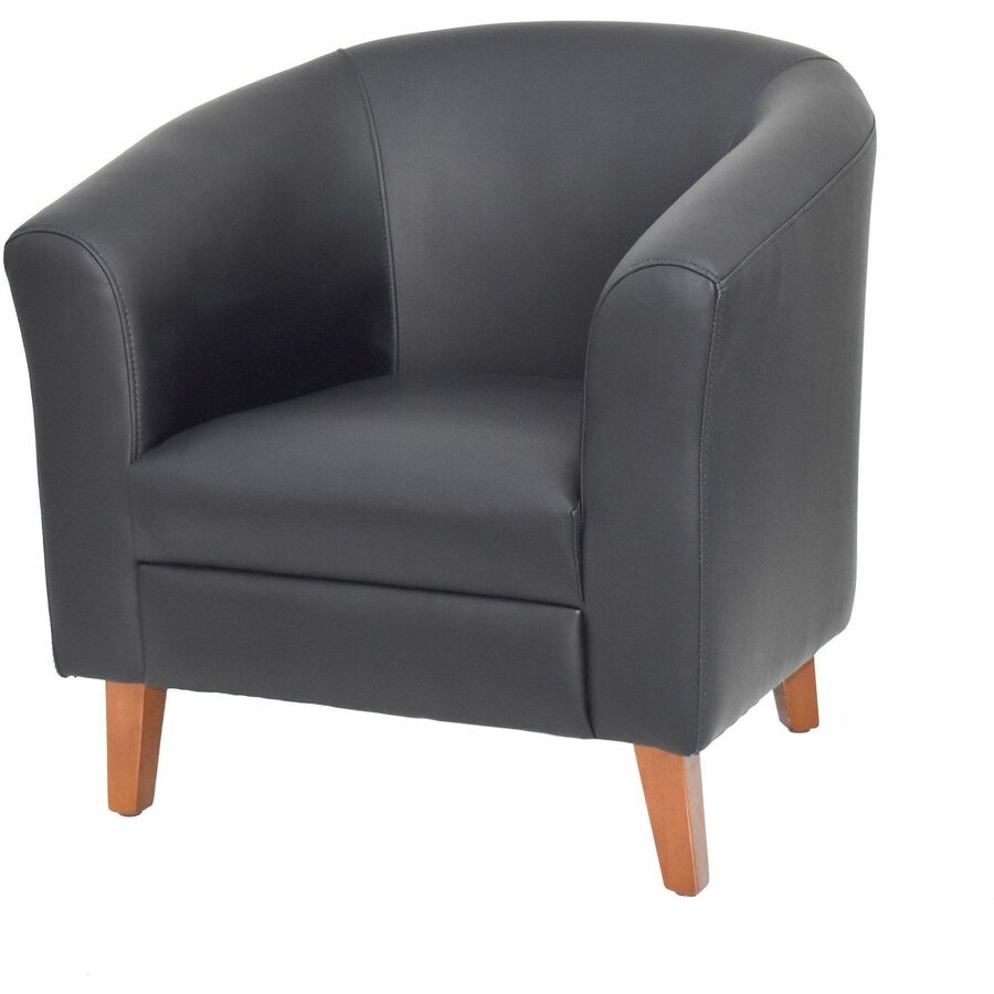 Lorell Barrel Armchair - Four-legged Base - Black - Bonded Leather - Armrest - 1 Each