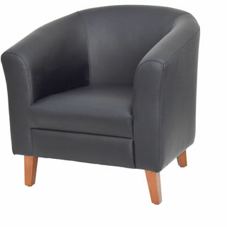 Lorell Barrel Armchair - Four-legged Base - Black - Bonded Leather - Armrest - 1 Each