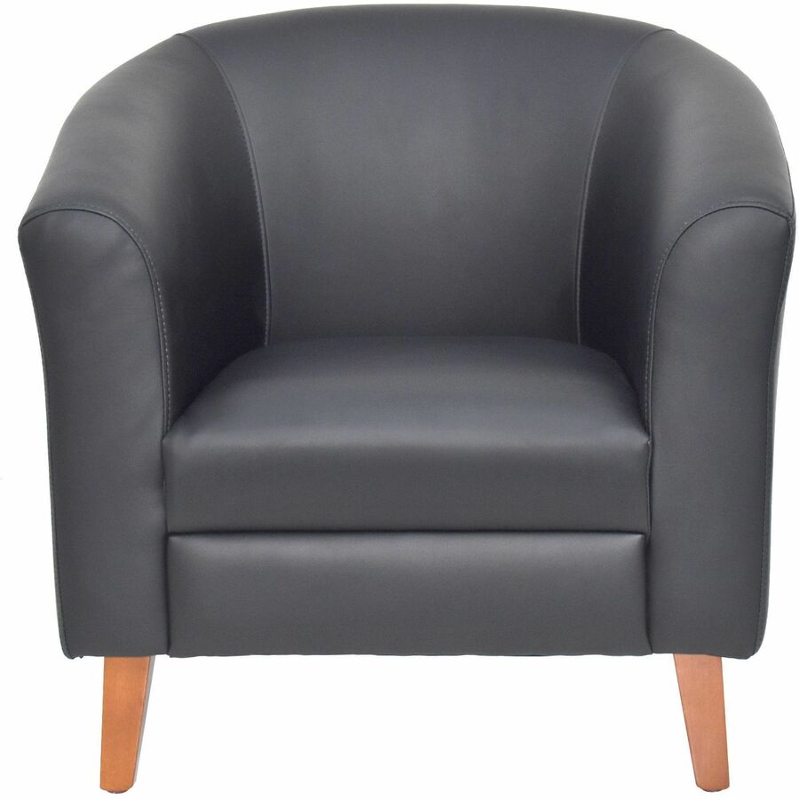 Lorell Barrel Armchair - Four-legged Base - Black - Bonded Leather - Armrest - 1 Each