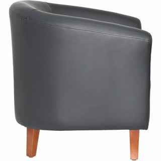 Lorell Barrel Armchair - Four-legged Base - Black - Bonded Leather - Armrest - 1 Each