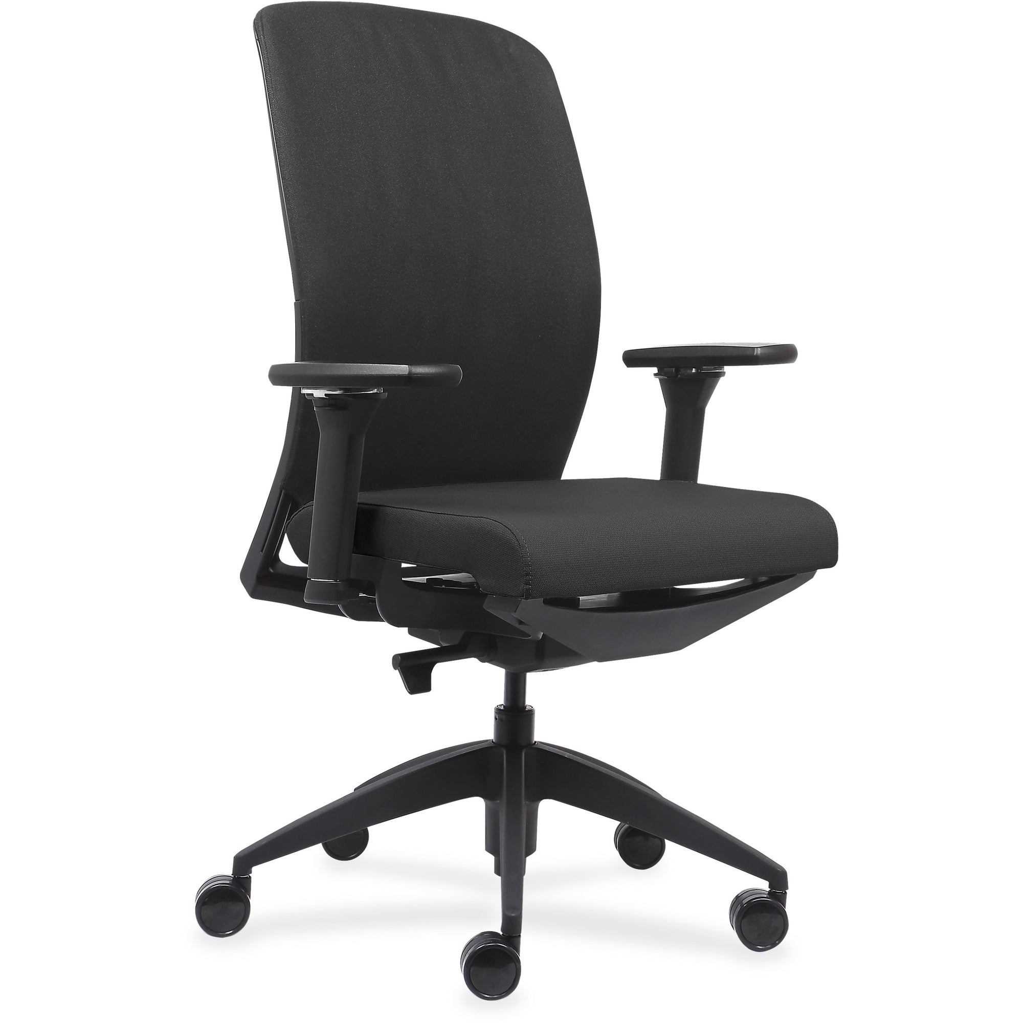 Lorell Executive High-Back Office Chair - Black Fabric Seat - Black Fabric Back - Black Frame - High Back - Vinyl - Armrest - 1 Each