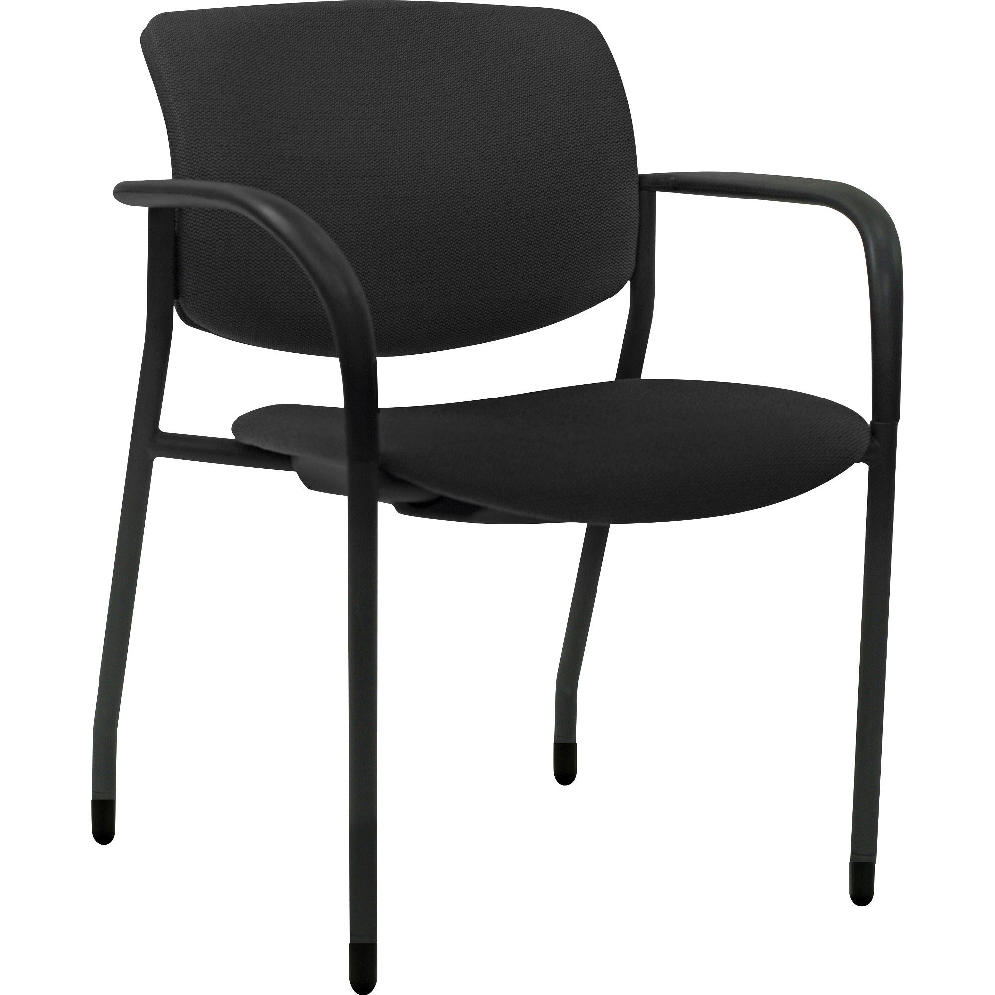 Lorell Advent Upholstered Stack Chairs with Arms - Black Foam, Fabric Seat - Black Foam, Fabric Back - Powder Coated, Black Tubular Steel Frame - Four-legged Base - Armrest - 2 / Carton