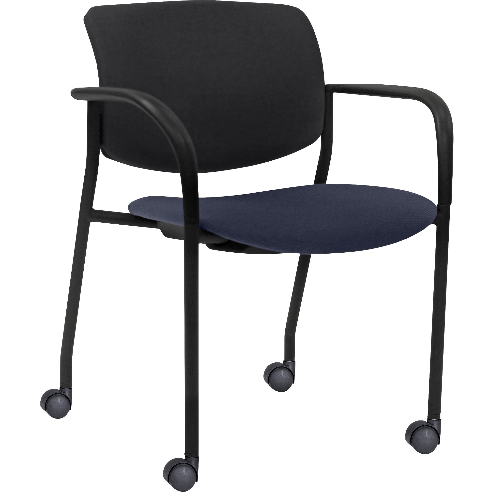 lorell-advent-mobile-stack-chairs-with-arms-dark-blue-foam-crepe-fabric-seat-black-plastic-back-powder-coated-black-tubular-steel-frame-four-legged-base-armrest-2-carton_llr83115a204 - 1