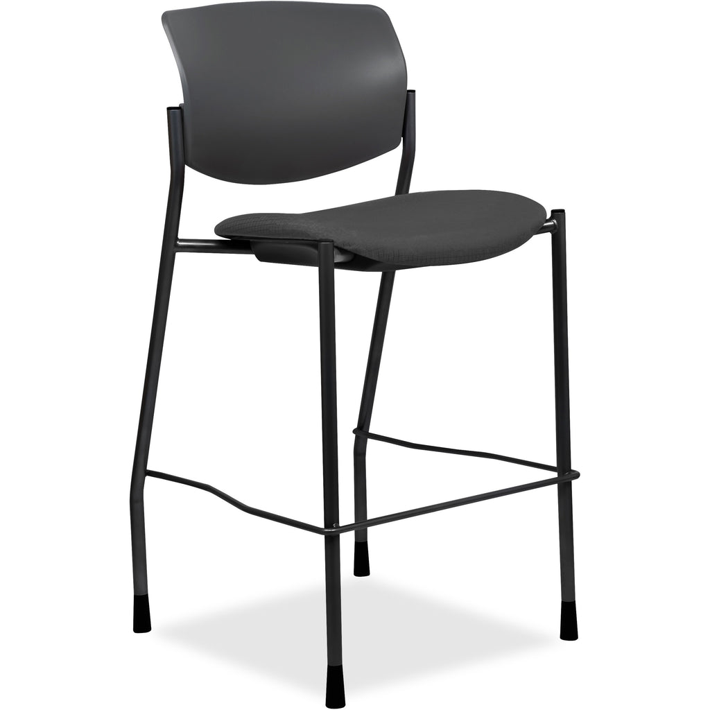 Lorell Advent Stool - Ash Crepe Fabric Seat - Black Plastic Back - Powder Coated, Black Tubular Steel Frame - Four-legged Base - Ash - 1 Each - 1