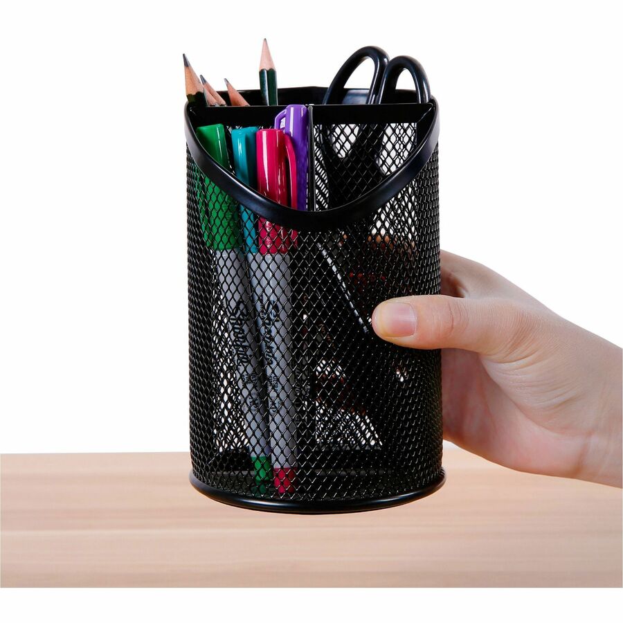 Lorell Mesh Desktop Organizer - 6.1" Height x 4.1" Width4.1" Length%Desktop - Black - Metal - 1 Each