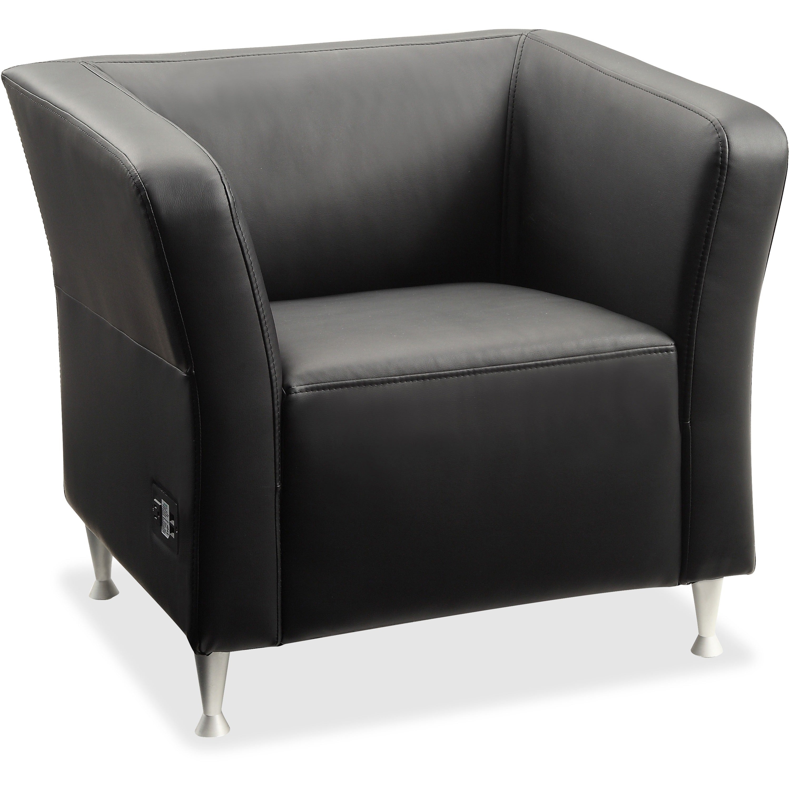 lorell-fuze-modular-series-square-lounge-chair-black-leather-seat-black-leather-back-brushed-aluminum-frame-high-back-1-each_llr86916 - 1