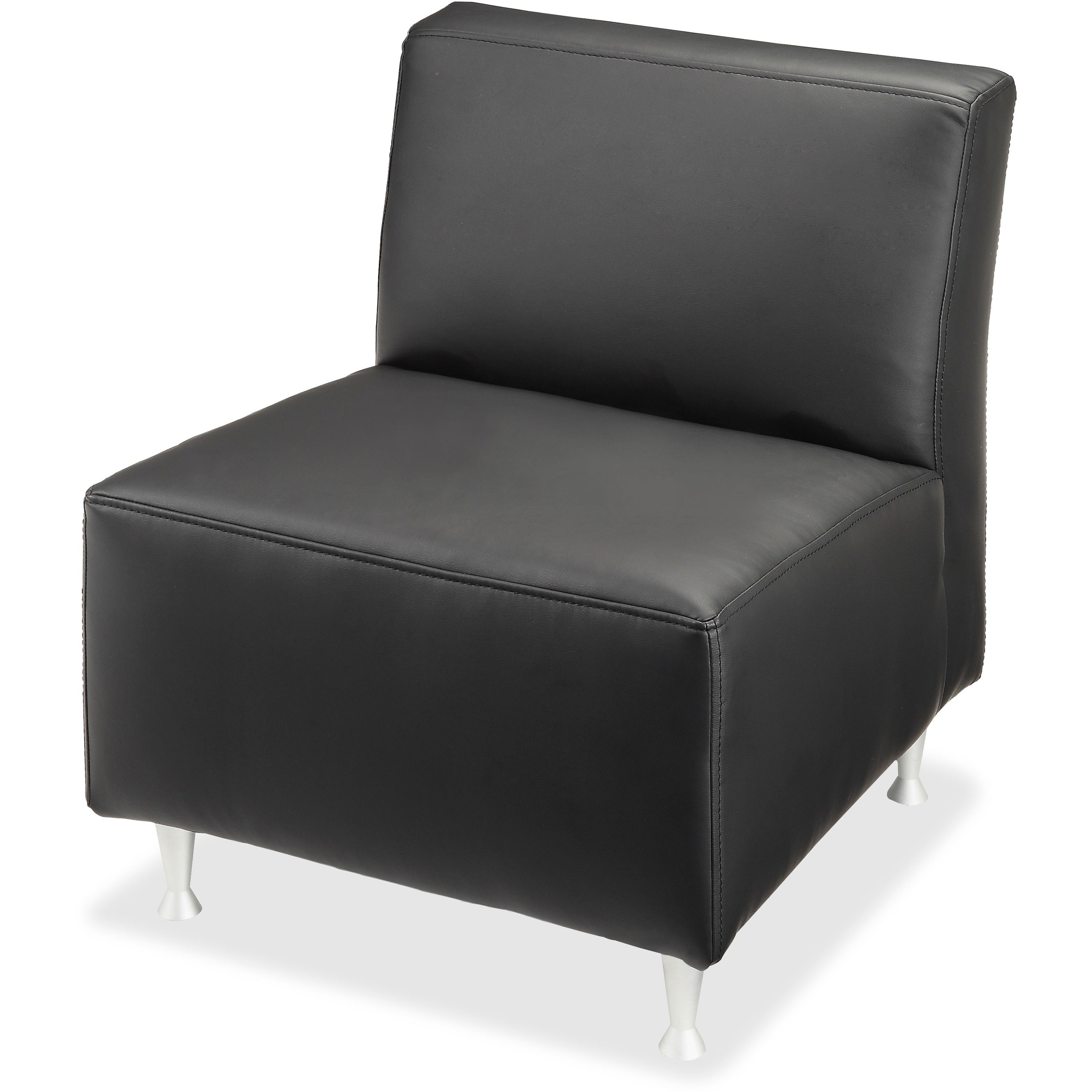lorell-fuze-modular-series-armless-lounge-chair-black-leather-seat-black-leather-back-brushed-aluminum-frame-high-back-1-each_llr86917 - 1