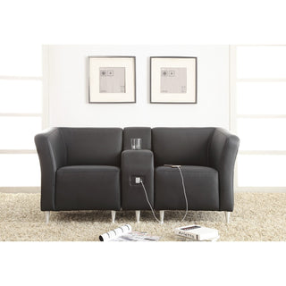 Lorell Fuze Modular Series Left Lounge Chair - Black Leather Seat - Black Leather Back - Brushed Aluminum Frame - High Back - 1 Each