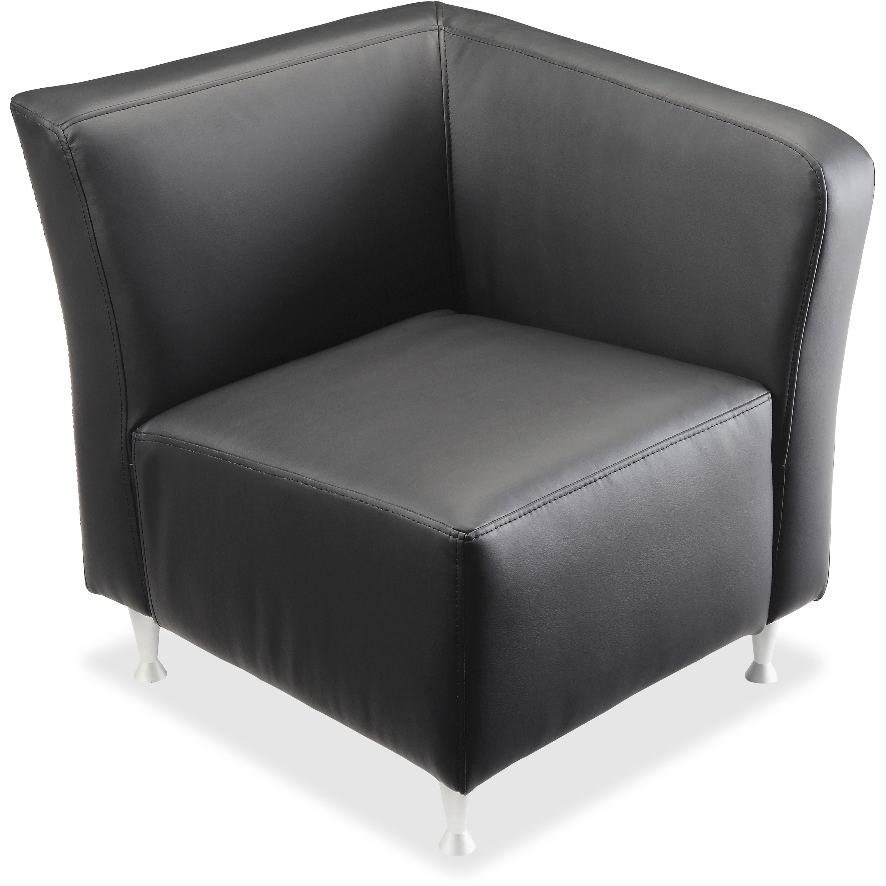lorell-fuze-modular-series-left-lounge-chair-black-leather-seat-black-leather-back-brushed-aluminum-frame-high-back-1-each_llr86919 - 1