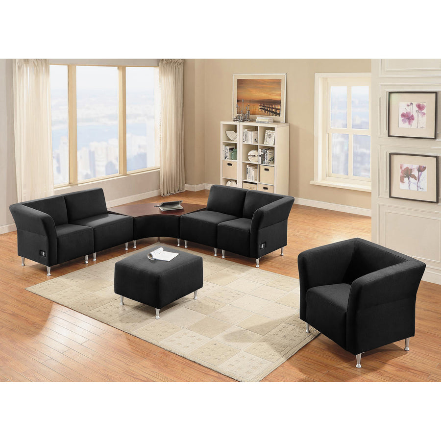 Lorell Fuze Modular Series Lounge Connector Unit - Four-legged Base - Black - Mahogany, Leather, Aluminum - 1 Each