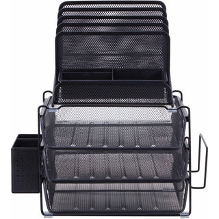Lorell Divided 4-tier Desktop Organizer - 4 Tier(s) - 15.8" Height x 12.9" Width x 14.4" DepthDesktop - Black - Plastic, Mesh - 1 Each