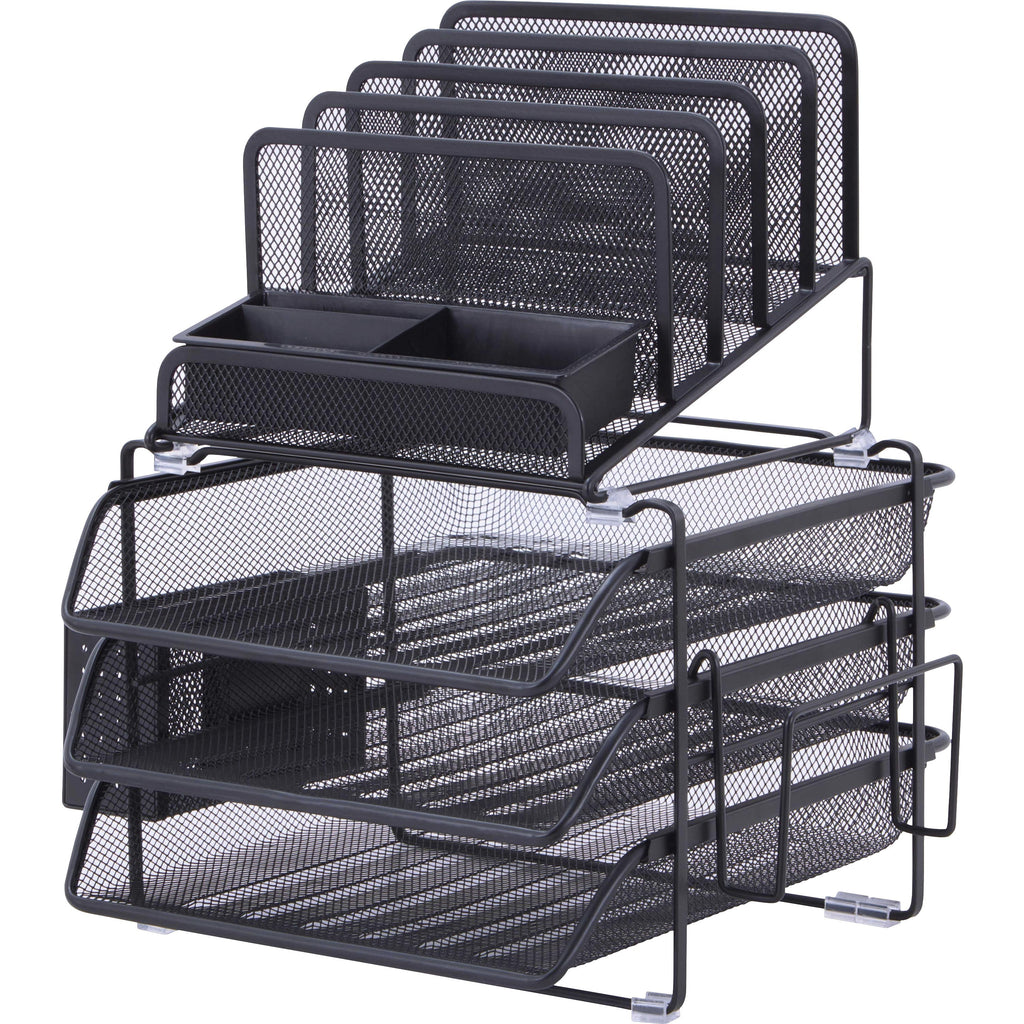 lorell-divided-4-tier-desktop-organizer-4-tiers-158-height-x-129-width-x-144-depthdesktop-black-plastic-mesh-1-each_llr95251 - 1