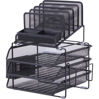 lorell-divided-4-tier-desktop-organizer-4-tiers-158-height-x-129-width-x-144-depthdesktop-black-plastic-mesh-1-each_llr95251 - 1