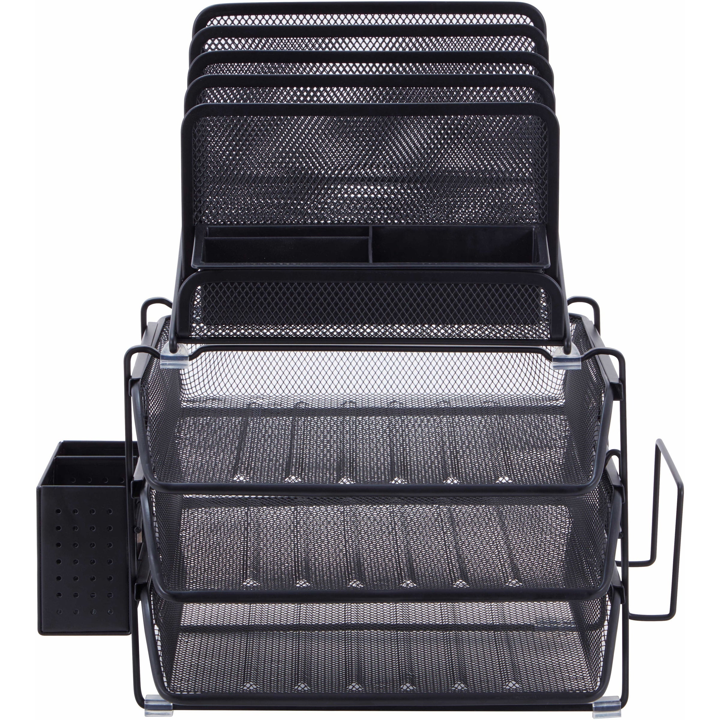 lorell-divided-4-tier-desktop-organizer-4-tiers-158-height-x-129-width-x-144-depthdesktop-black-plastic-mesh-1-each_llr95251 - 2