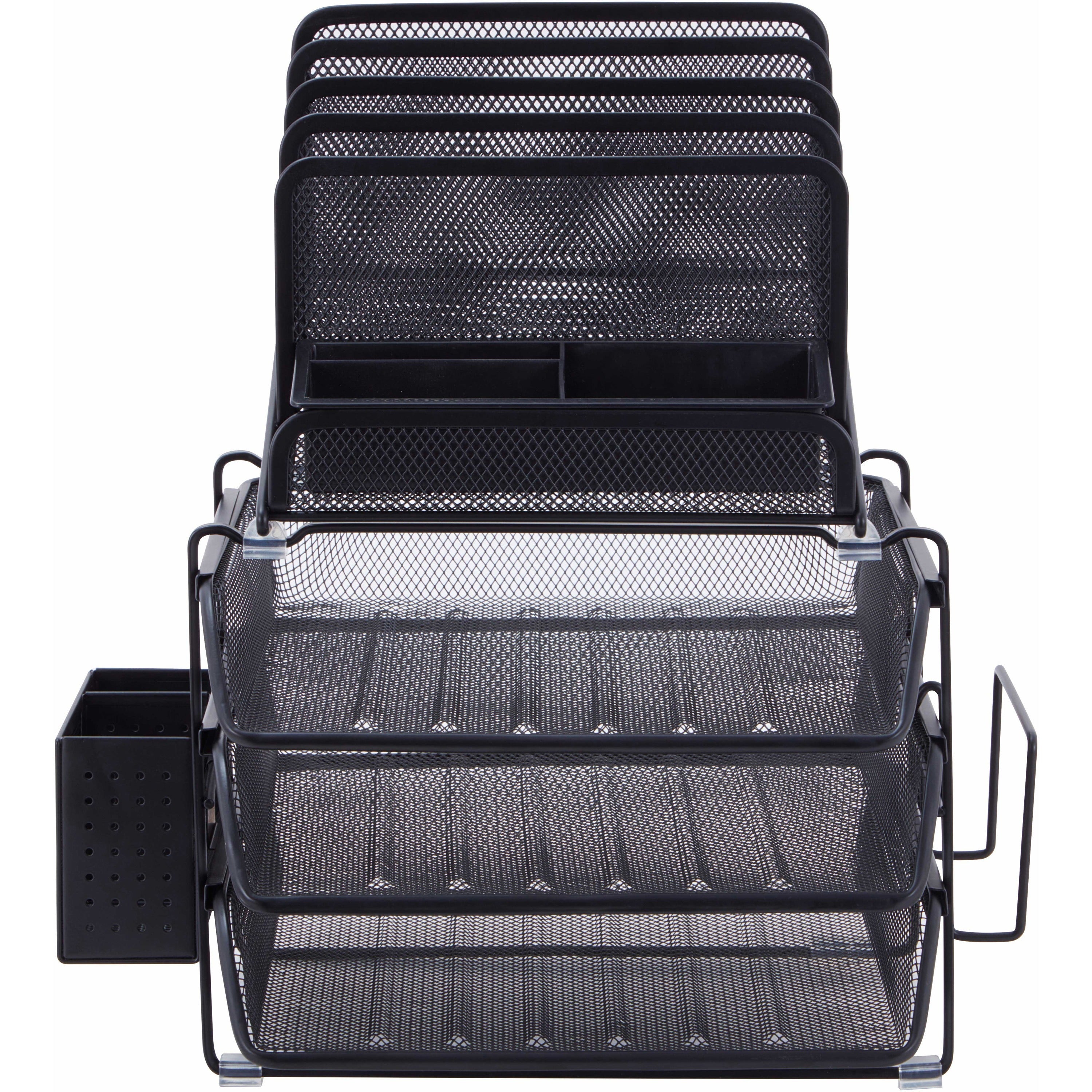 lorell-divided-4-tier-desktop-organizer-4-tiers-158-height-x-129-width-x-144-depthdesktop-black-plastic-mesh-1-each_llr95251 - 2