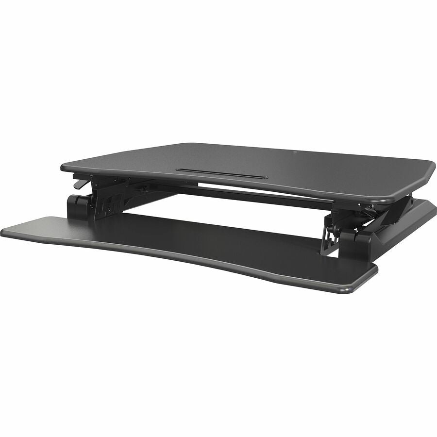 Lorell Gas Lift Monitor Riser - Flat Panel Display Type Supported - 19.5" Height x 35.5" Width x 23.3" Depth - Desktop - Steel, Medium Density Fiberboard (MDF), Polyvinyl Chloride (PVC) - Black - Gas Lift
