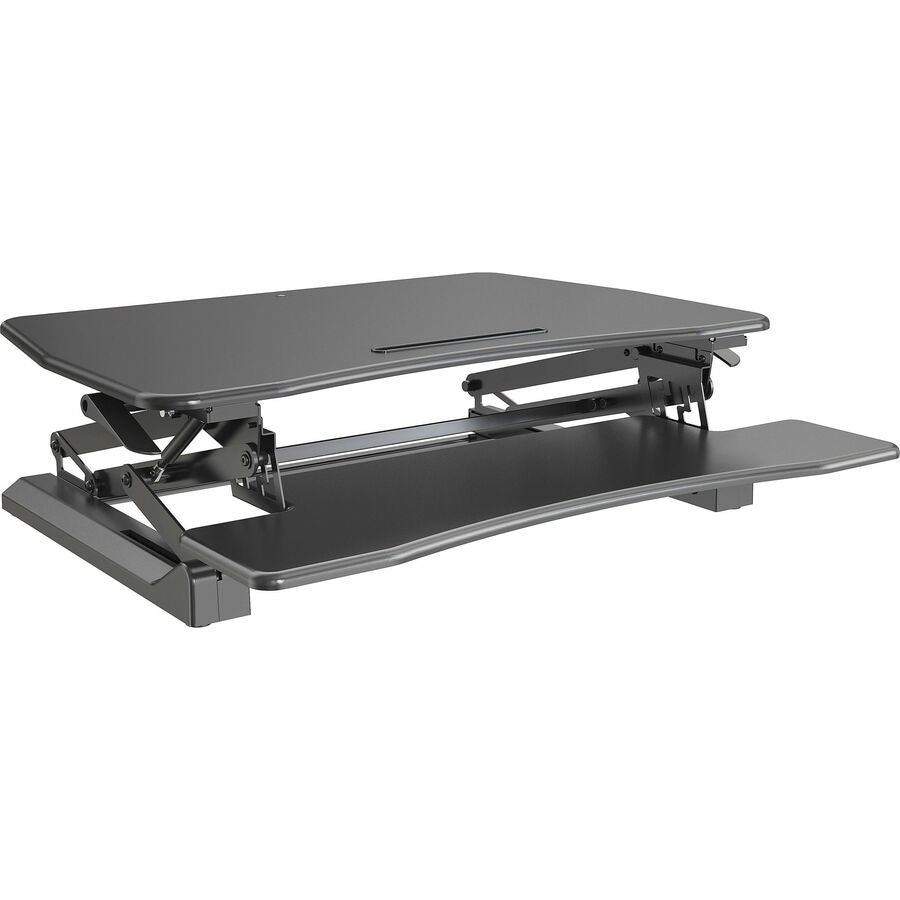 Lorell Gas Lift Monitor Riser - Flat Panel Display Type Supported - 19.5" Height x 35.5" Width x 23.3" Depth - Desktop - Steel, Medium Density Fiberboard (MDF), Polyvinyl Chloride (PVC) - Black - Gas Lift