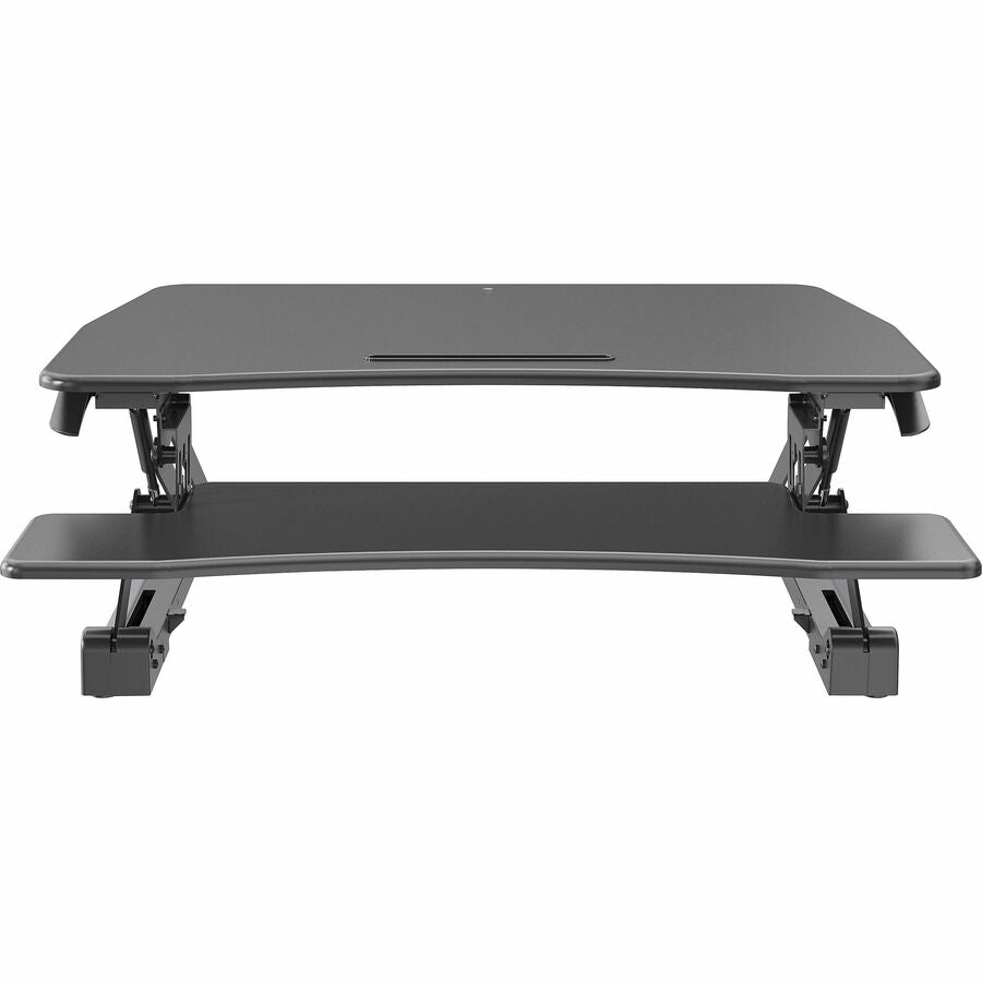 Lorell Gas Lift Monitor Riser - Flat Panel Display Type Supported - 19.5" Height x 35.5" Width x 23.3" Depth - Desktop - Steel, Medium Density Fiberboard (MDF), Polyvinyl Chloride (PVC) - Black - Gas Lift