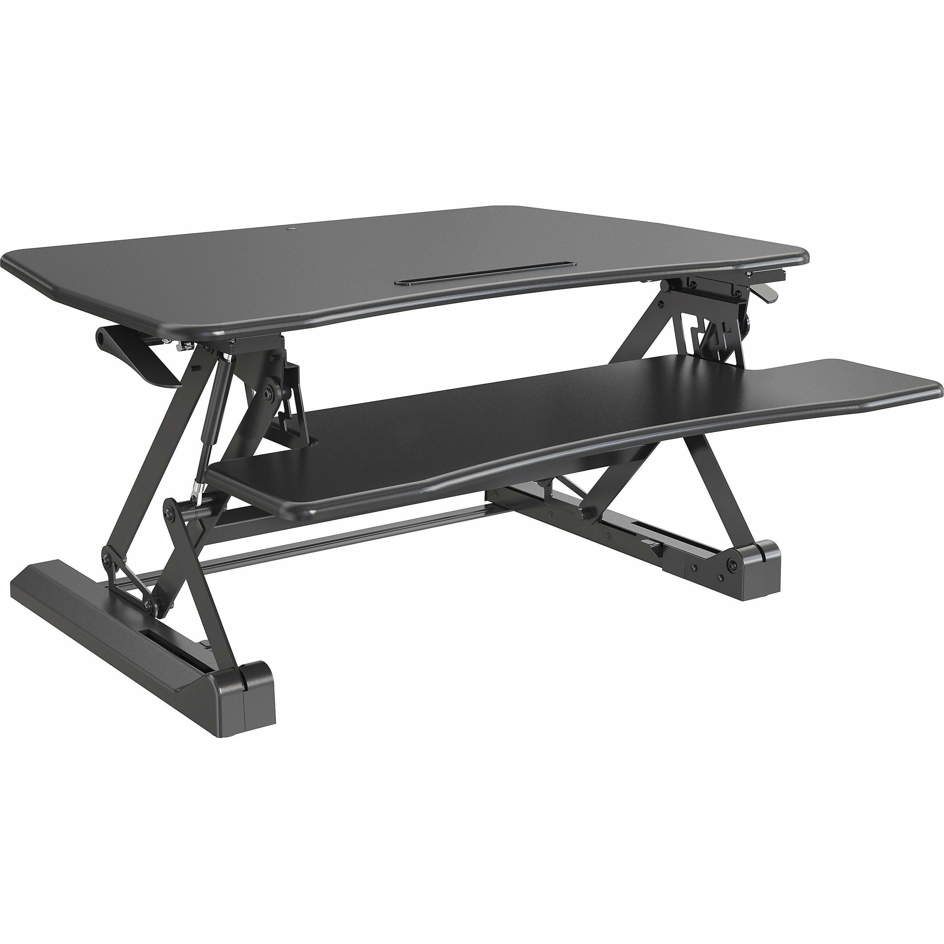 Lorell Gas Lift Monitor Riser - Flat Panel Display Type Supported - 19.5" Height x 35.5" Width x 23.3" Depth - Desktop - Steel, Medium Density Fiberboard (MDF), Polyvinyl Chloride (PVC) - Black - Gas Lift