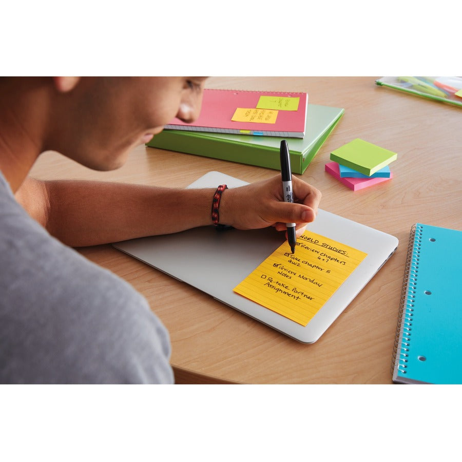 Post-it Notes Original Notepads - Poptimistic Color Collection - 4" x 6" - Rectangle - 100 Sheets per Pad - Ruled - Power Pink, Neon Green, Aqua, Neon Orange, Guava Pink - Self-adhesive, Self-stick - 5 / Pack