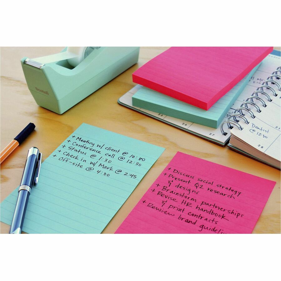 Post-it Notes Original Notepads - Poptimistic Color Collection - 4" x 6" - Rectangle - 100 Sheets per Pad - Ruled - Power Pink, Neon Green, Aqua, Neon Orange, Guava Pink - Self-adhesive, Self-stick - 5 / Pack - 2
