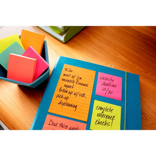 Post-it Notes Original Notepads - Poptimistic Color Collection - 4" x 6" - Rectangle - 100 Sheets per Pad - Ruled - Power Pink, Neon Green, Aqua, Neon Orange, Guava Pink - Self-adhesive, Self-stick - 5 / Pack