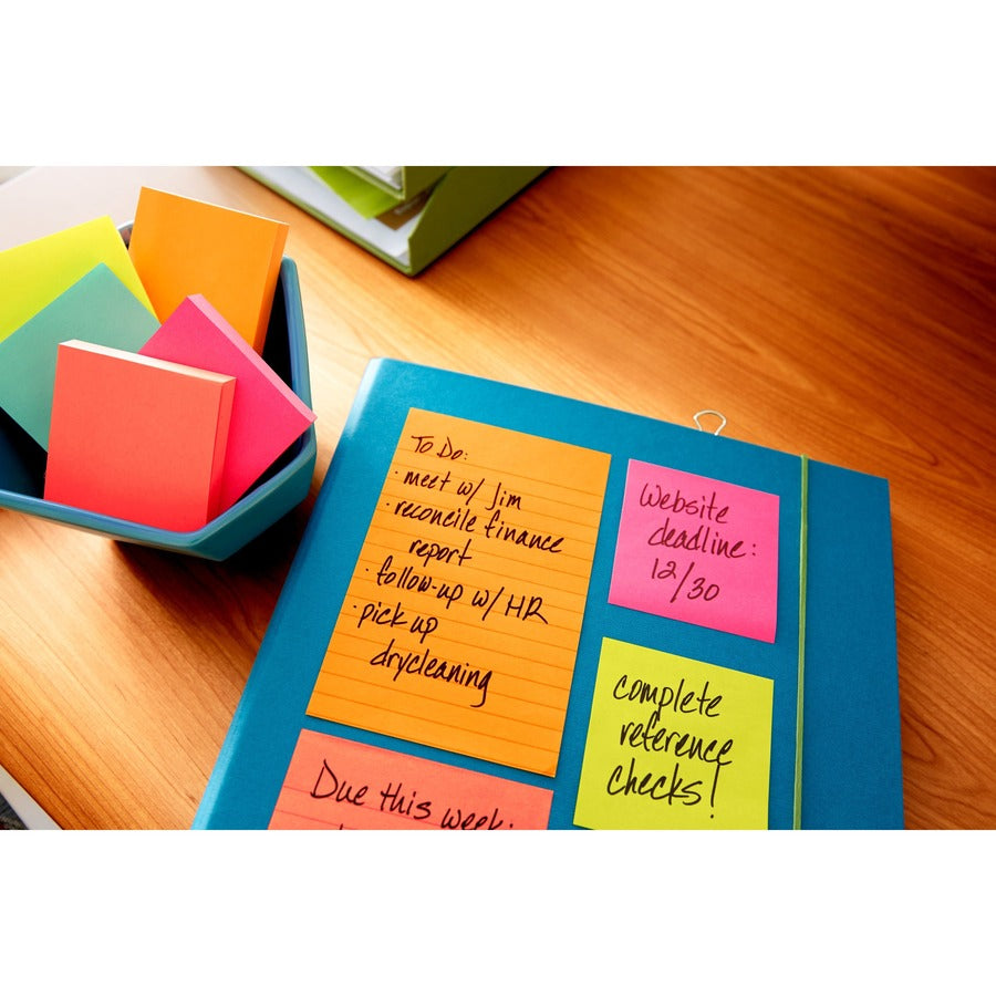 Post-it Notes Original Notepads - Poptimistic Color Collection - 4" x 6" - Rectangle - 100 Sheets per Pad - Ruled - Power Pink, Neon Green, Aqua, Neon Orange, Guava Pink - Self-adhesive, Self-stick - 5 / Pack - 3