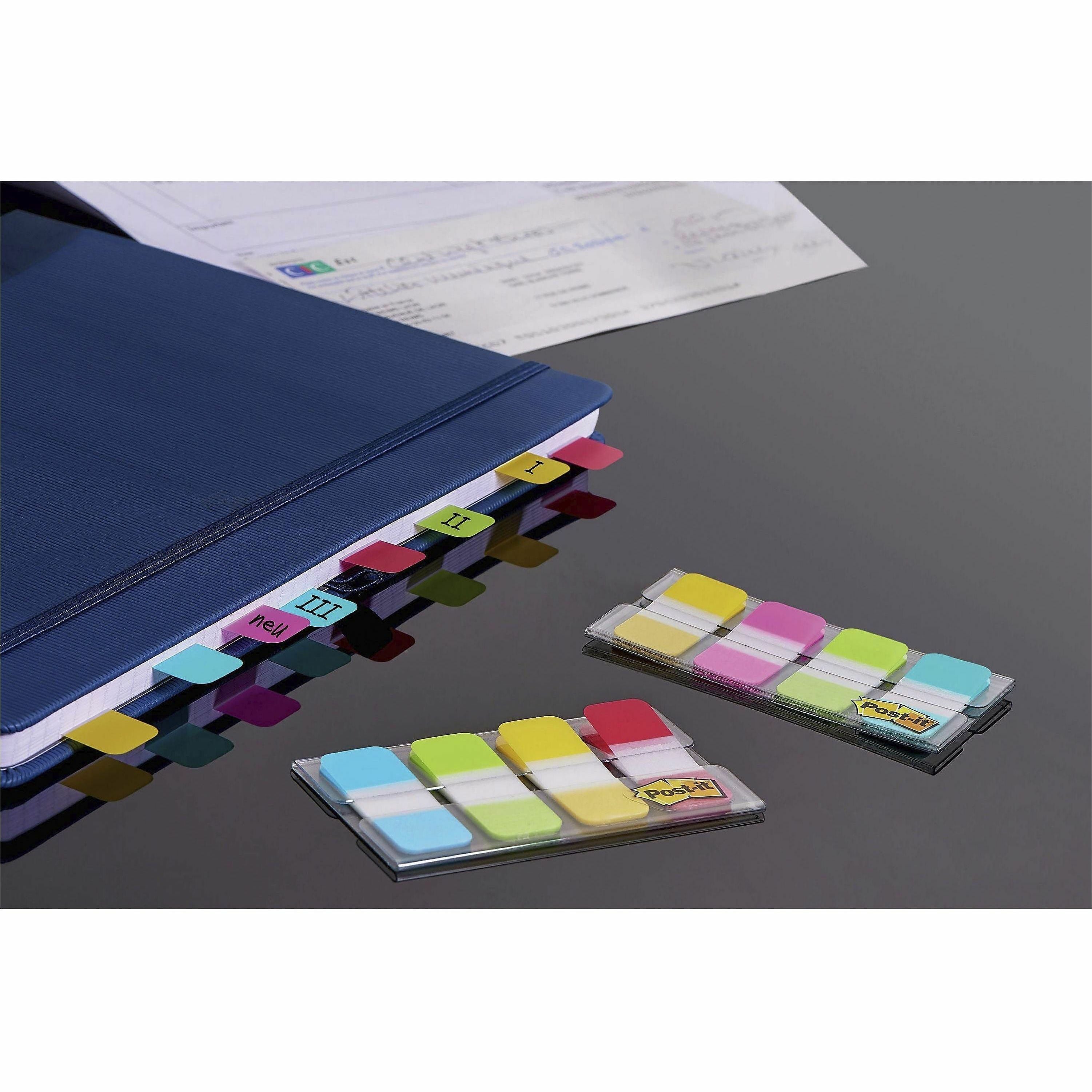 Post-it Easy Dispenser Tabs - 40 Tab(s)0.63" Tab Width - Self-adhesive - Yellow, Red, Green, Blue Tab(s) - 40 / Pack - 2