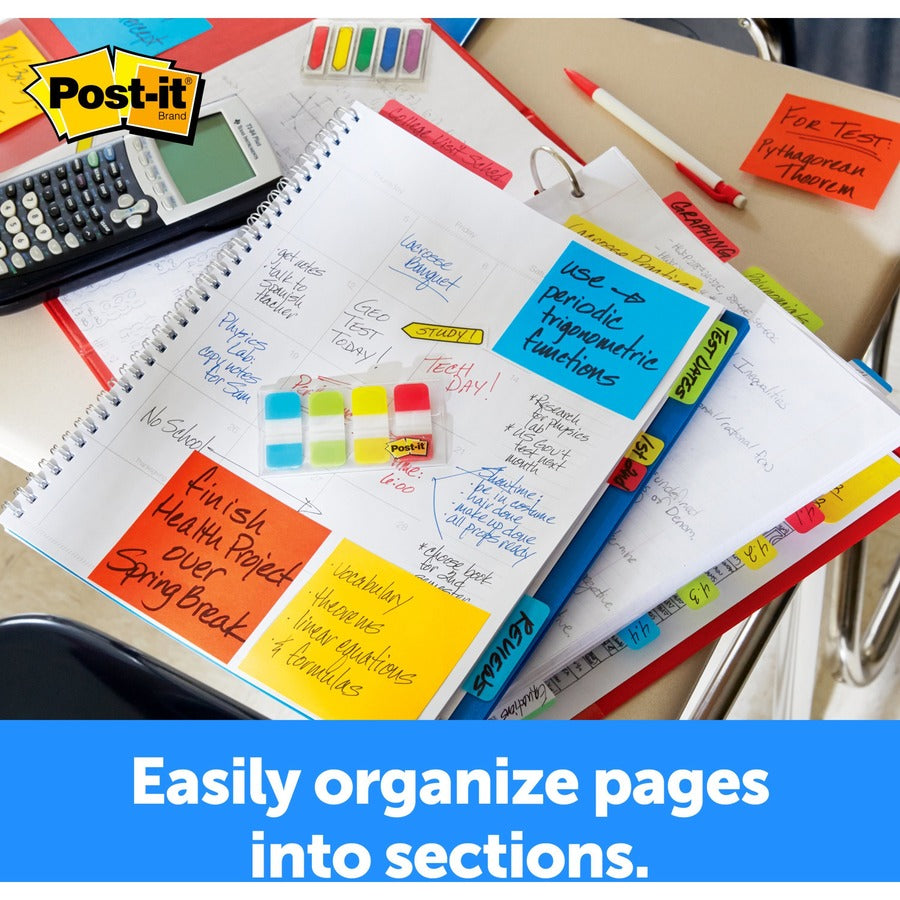 Post-it Easy Dispenser Tabs - 40 Tab(s)0.63" Tab Width - Self-adhesive - Yellow, Red, Green, Blue Tab(s) - 40 / Pack