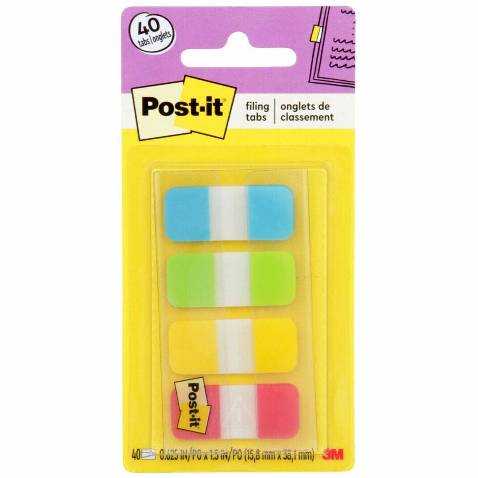 Post-it Easy Dispenser Tabs - 40 Tab(s)0.63" Tab Width - Self-adhesive - Yellow, Red, Green, Blue Tab(s) - 40 / Pack