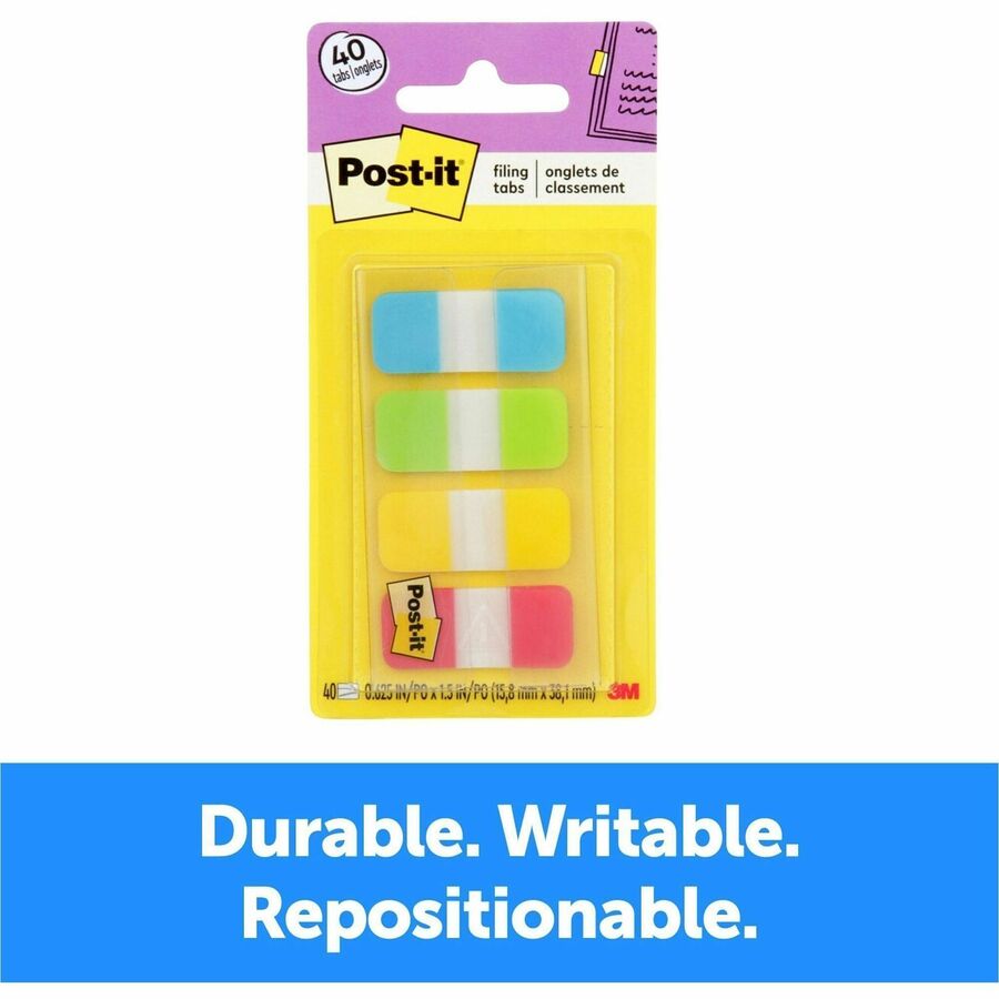 Post-it Easy Dispenser Tabs - 40 Tab(s)0.63" Tab Width - Self-adhesive - Yellow, Red, Green, Blue Tab(s) - 40 / Pack