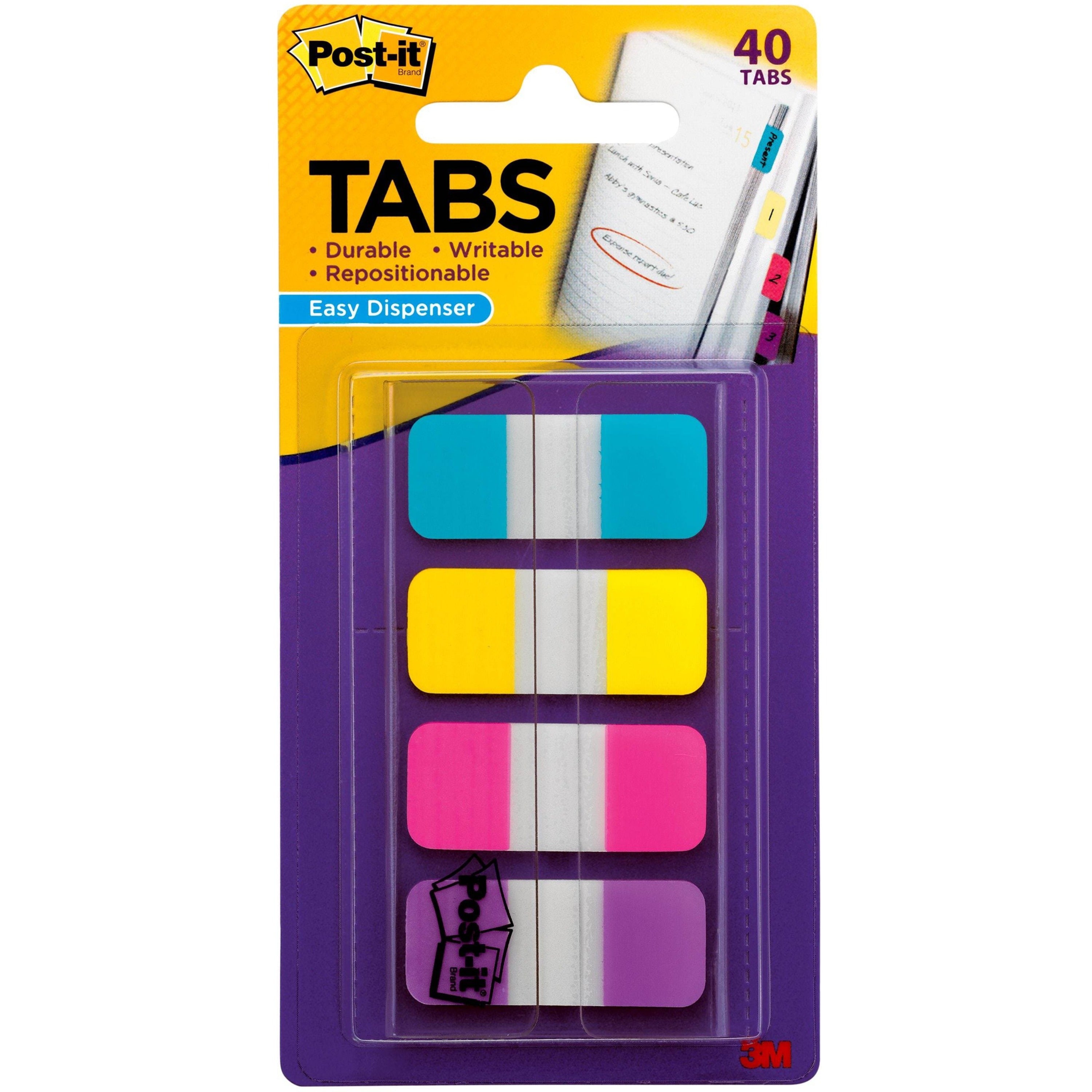 post-it-easy-dispenser-tabs-40-tabs063-tab-width-self-adhesive-pink-purple-yellow-blue-tabs-40-pack_mmm676aypv - 1